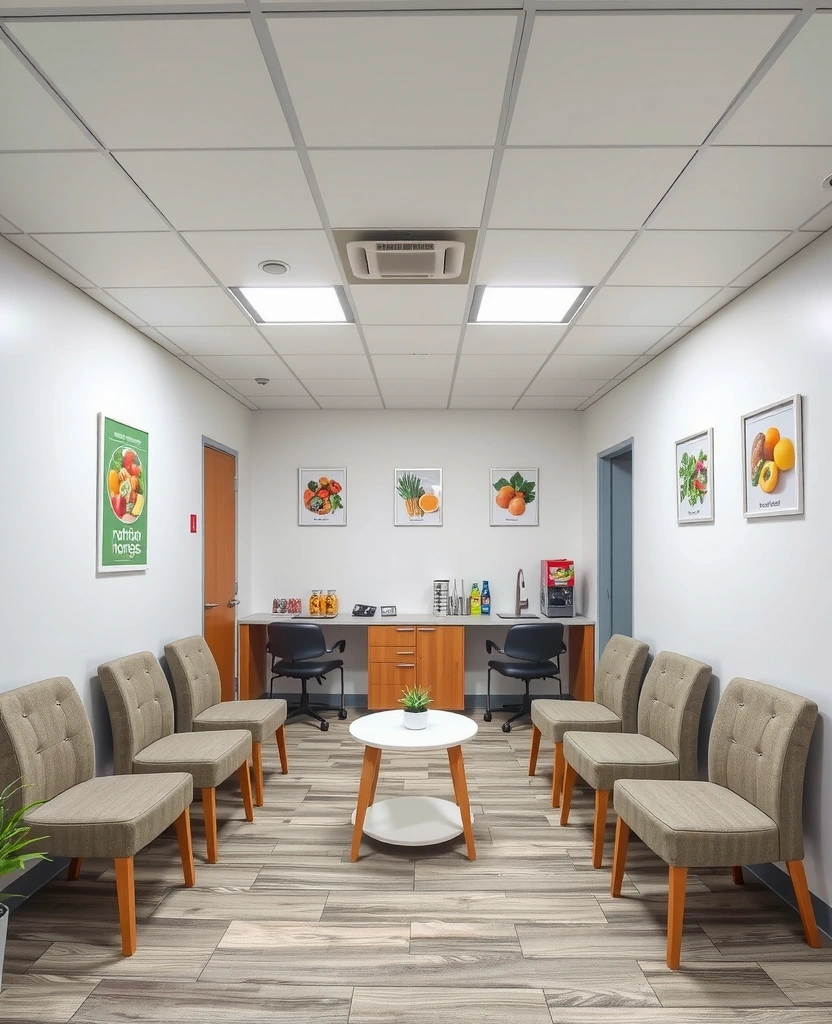 Sala de așteptare modernă a cabinetului NutriSana