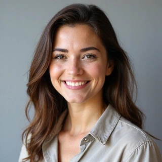 Freundliches Porträt der Ernährungsberaterin, professionell und einladend.